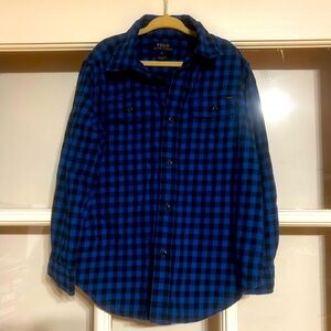 ❄️ 🇺🇸 NWOT Polo Ralph Lauren Blue Black Checkered Kids Dress Shirt Light Flannel